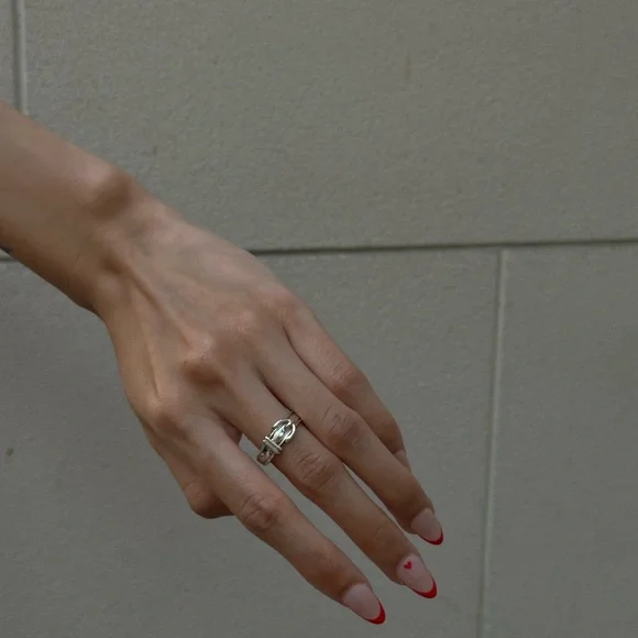 HERMES Sun Tulle Belt Ring Silver Gold Ag925 Made in France Auth - Picture 4 of 5